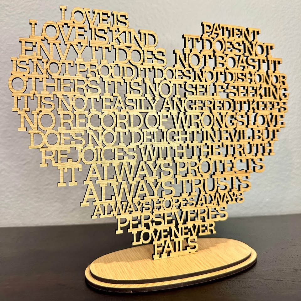 Laser-Cut Wooden Heart – 1st Corinthians 13