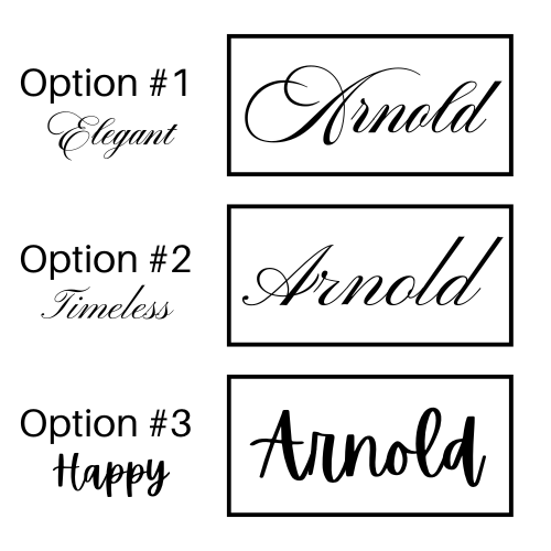 Three stylized versions of the name 'Arnold' with different fonts and descriptors.