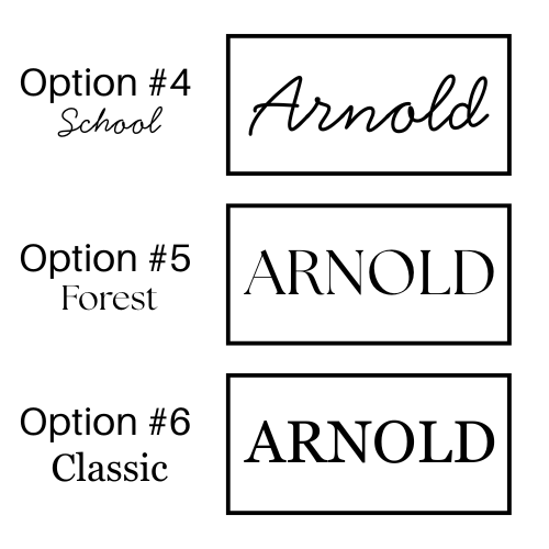 Three options for 'ARNOLD' text style with different fonts on a white background.