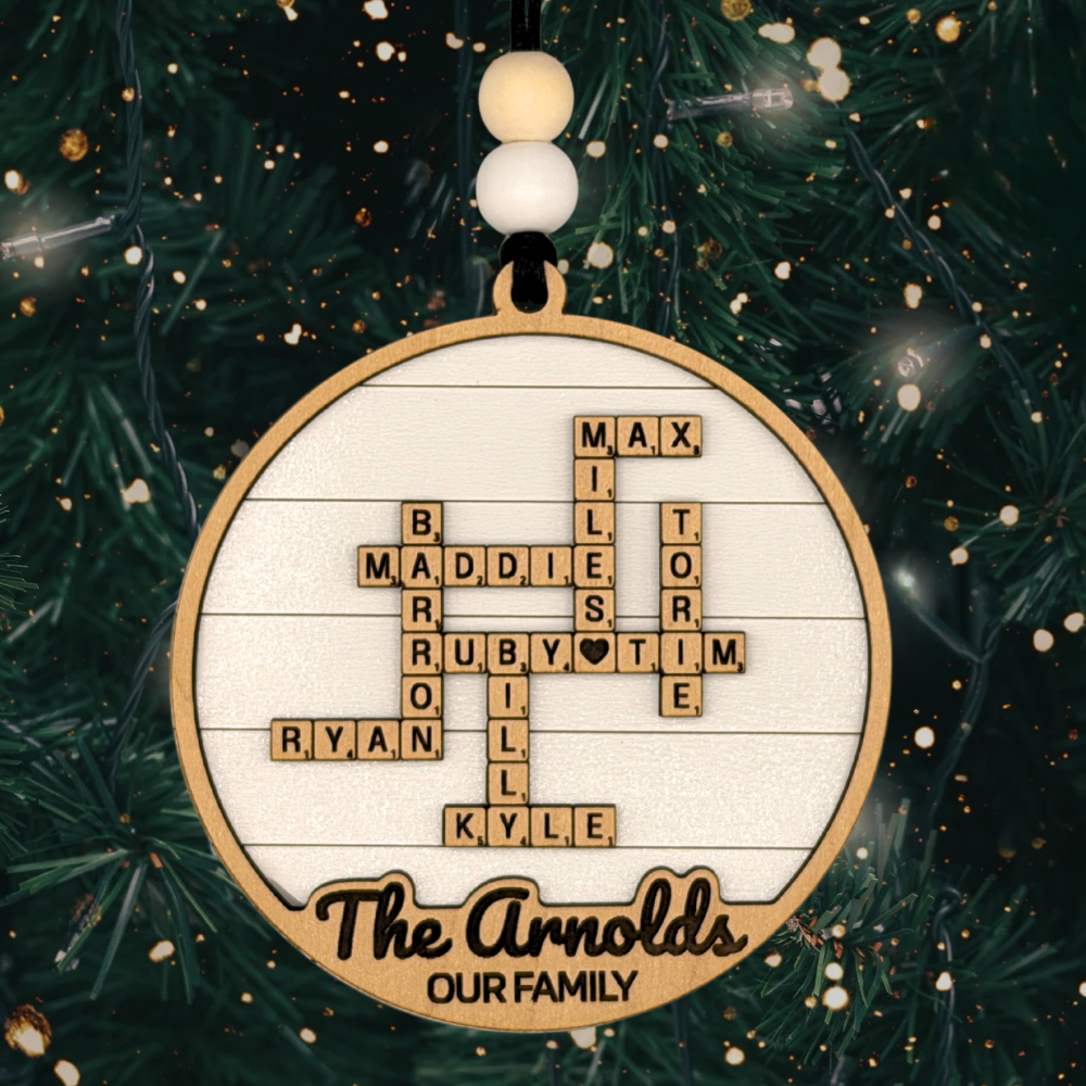 Personalized Family Crossword Ornament | Custom Name Puzzle Christmas Keepsake
