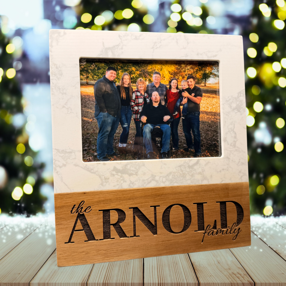 Personalized Family Marble & Wood Picture Frame - 5x7 Print Size