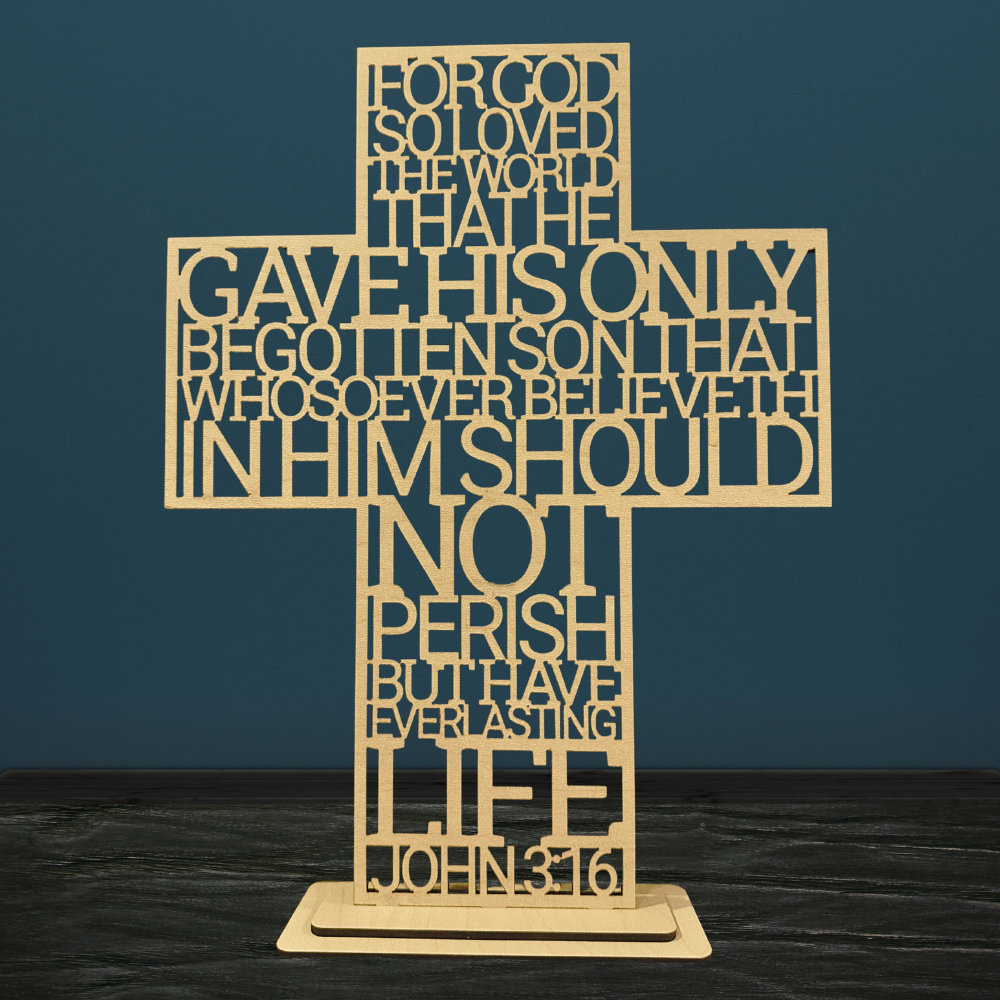 John 3:16 Cross – Laser Cut Scripture Decor