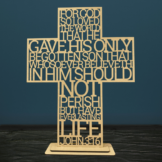 John 3:16 Cross – Laser Cut Scripture Decor