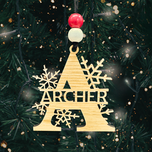 Personalized Monogram Christmas Ornament | Custom Wood Initial with Snowflake or Swirl Design