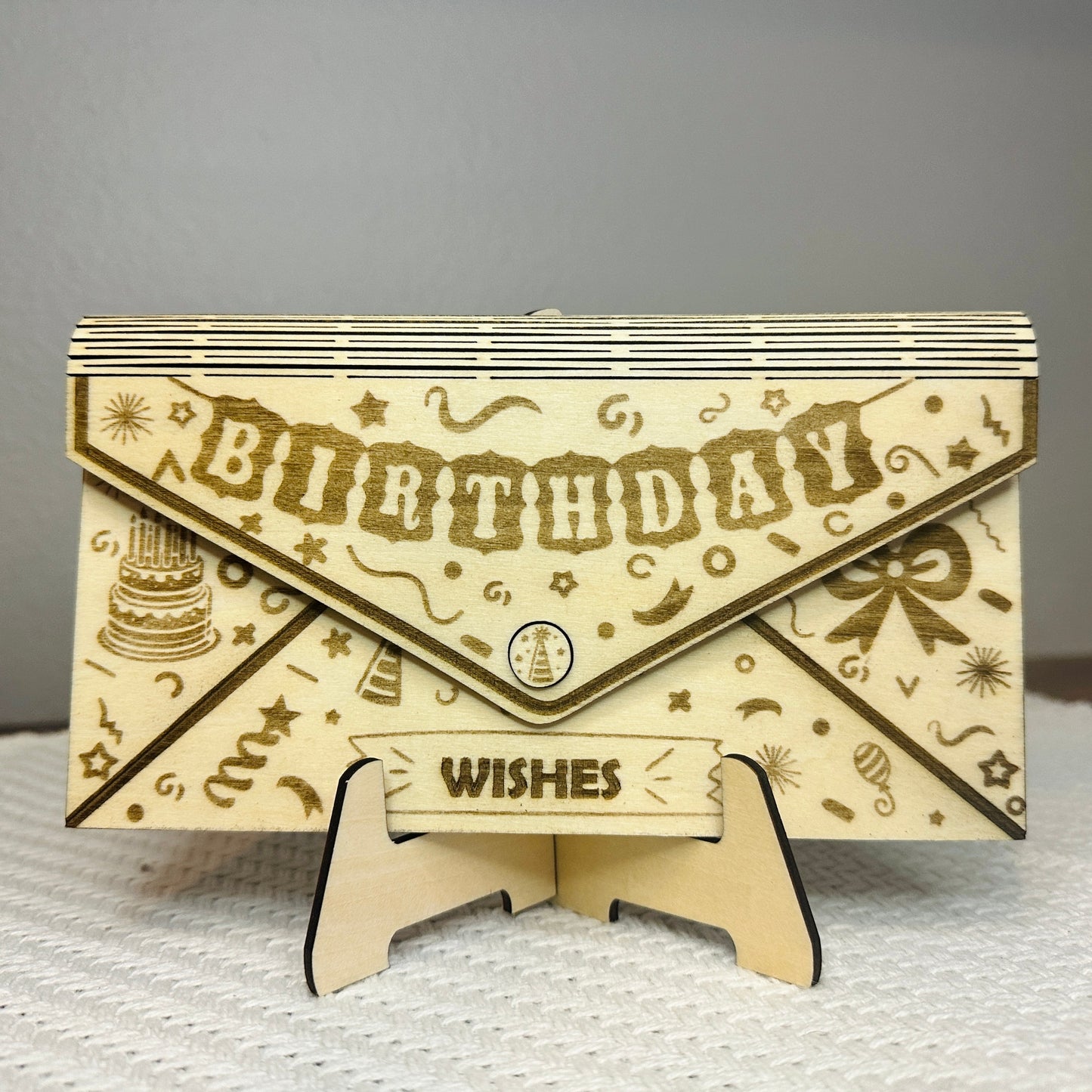 Laser-Cut Wooden Birthday Gift Envelope