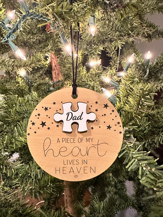 Personalized Memorial Ornament – “A Piece of My Heart Lives in Heaven”