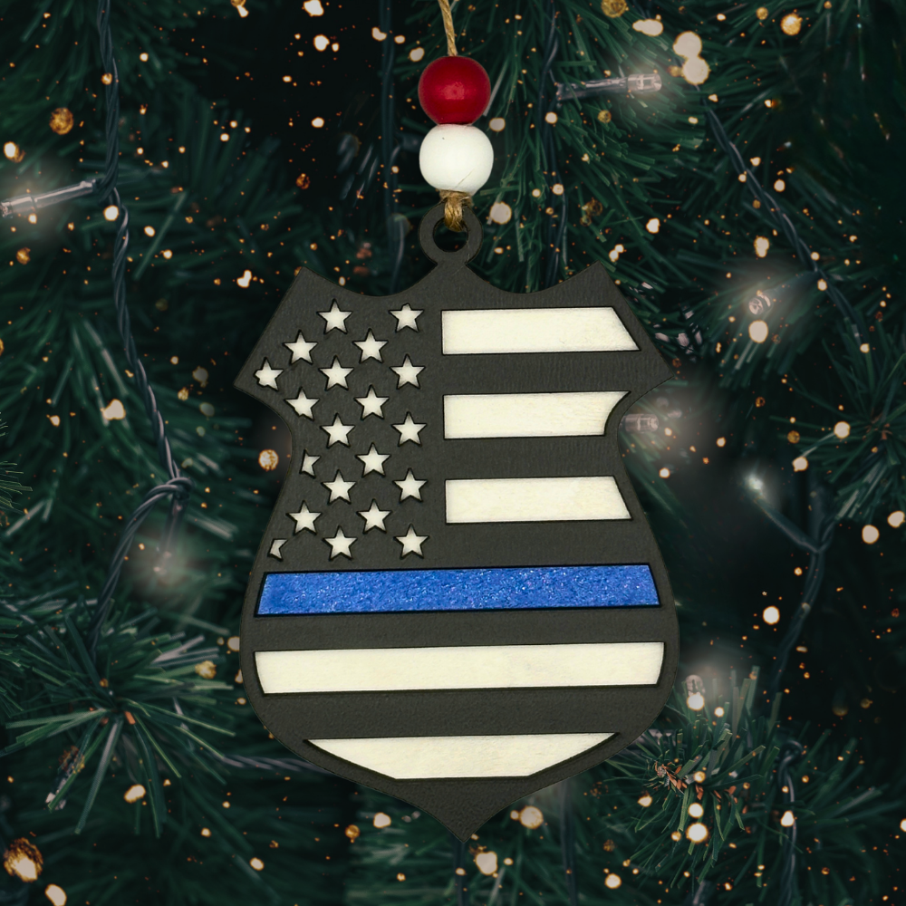 Thin Blue Line Police Ornament – American Flag Shield
