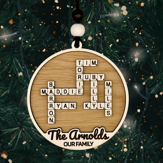 Personalized Family Crossword Ornament | Custom Name Puzzle Christmas Keepsake