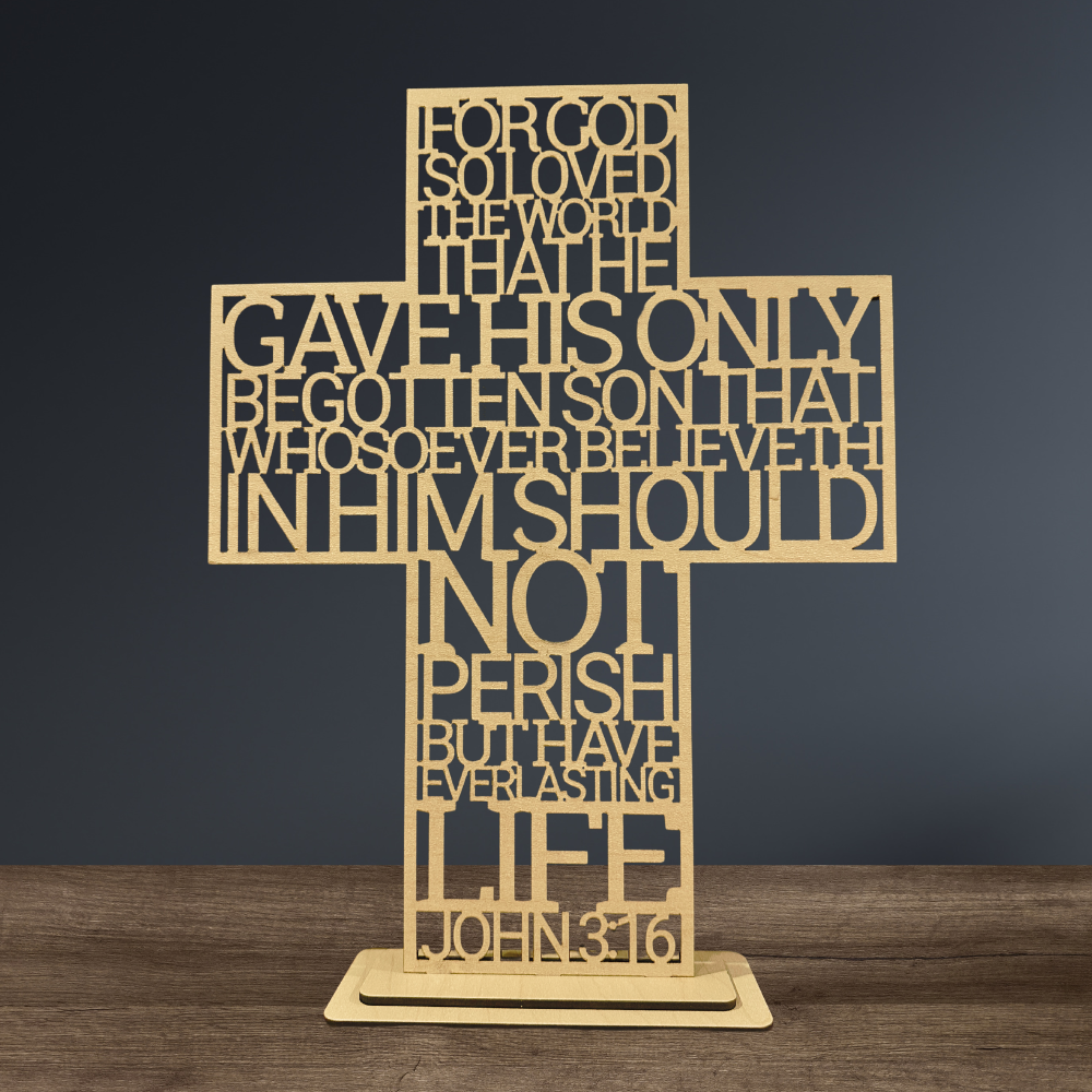 John 3:16 Cross – Laser Cut Scripture Decor