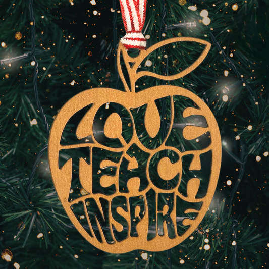 Love • Teach • Inspire - Cherry Veneer Teacher Ornament